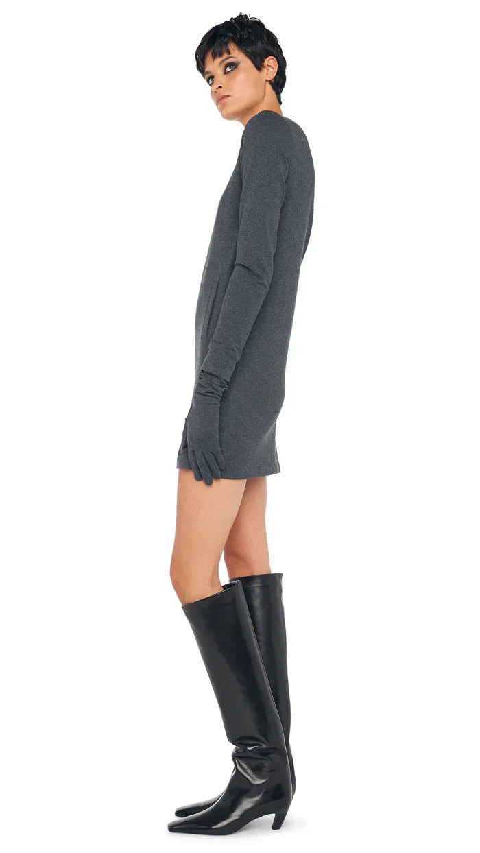 Long Sleeve Tailored Terry Mini Dress - Dark Heather Grey