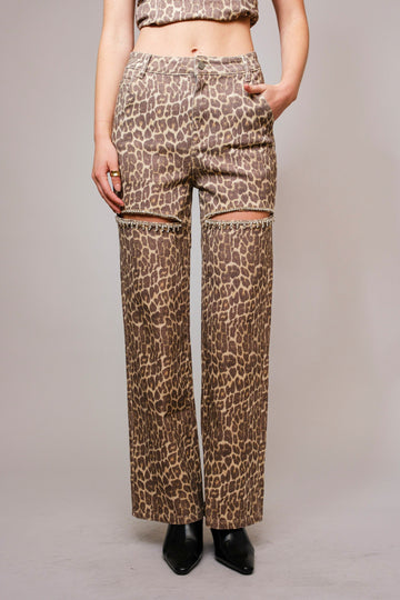 Swift Leopard Rhinestone Cut Out Jeans