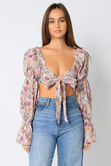 Puff Sleeve Floral Tie Top