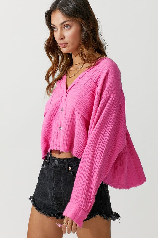 Bubblegum Pink Button Down Long Sleeve