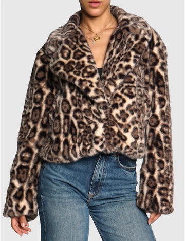 Leopard Short Faux Fur Jacket, Leopard