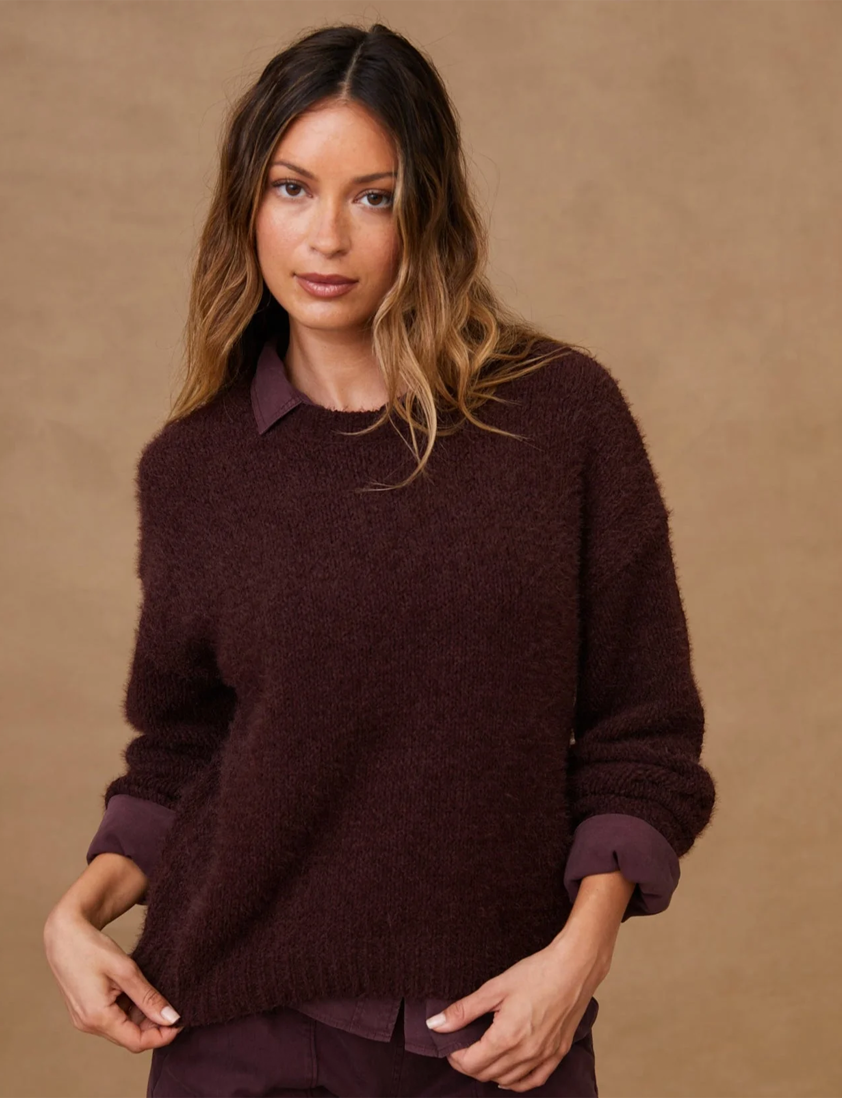 Drop Shoulder Sweater, Pinot Noir