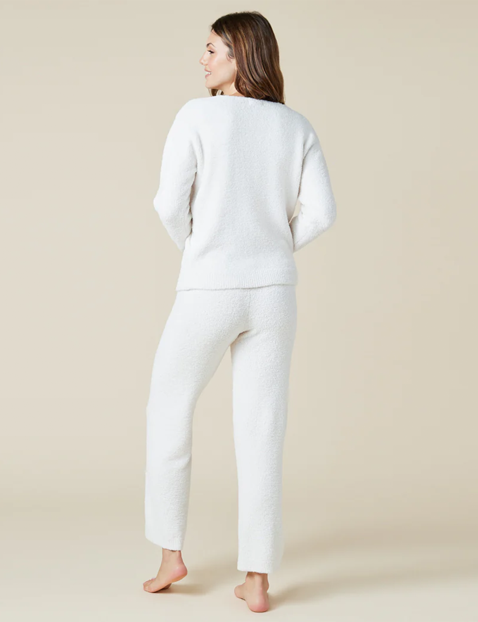 Solid Marshmallow V-Neck Lounge Set, Almond