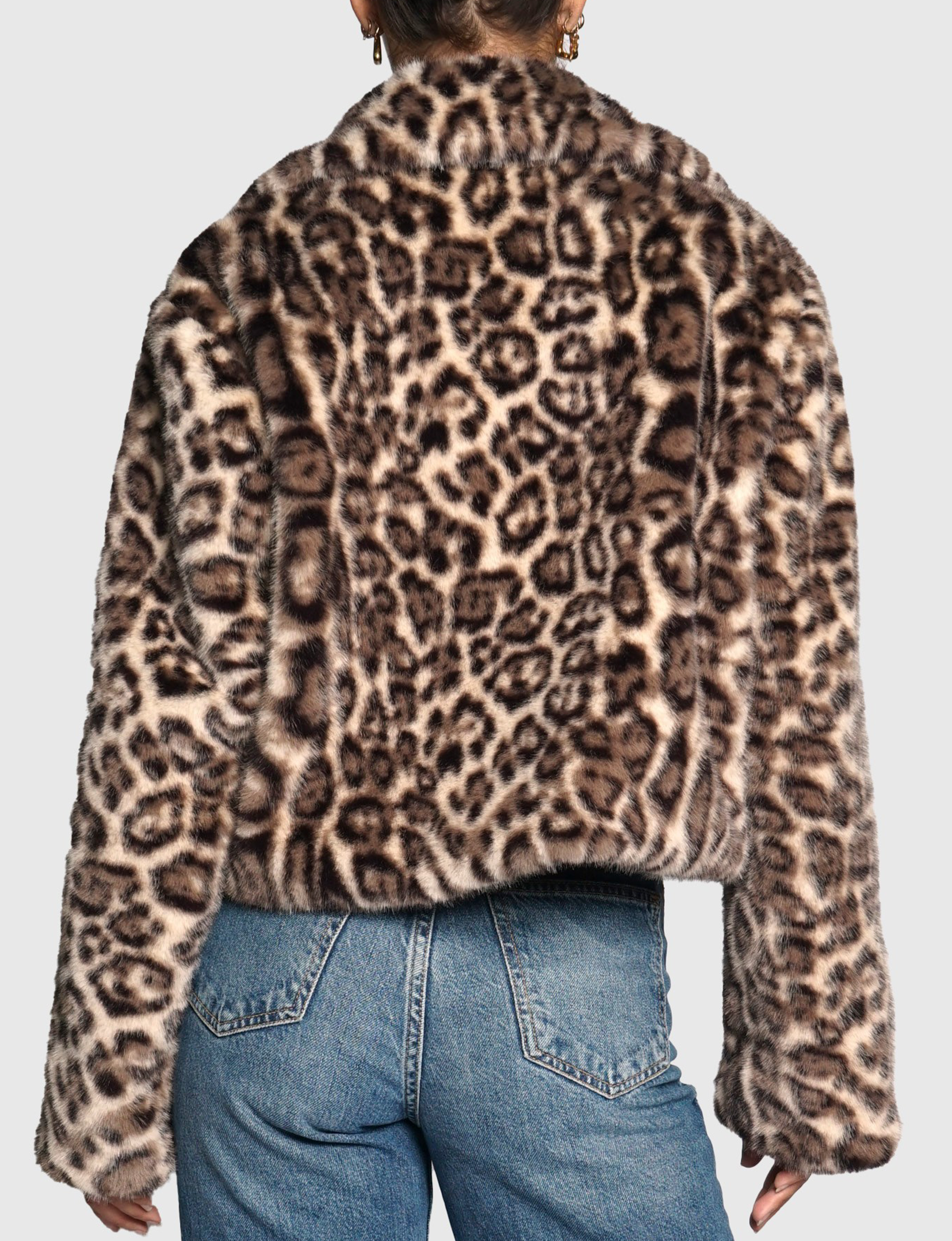 Leopard Short Faux Fur Jacket, Leopard