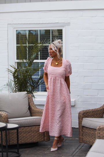 Pink Jacquard Floral Tie Back Maxi Dress