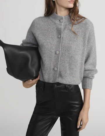 Cashmere Fleck Cardi, Silver