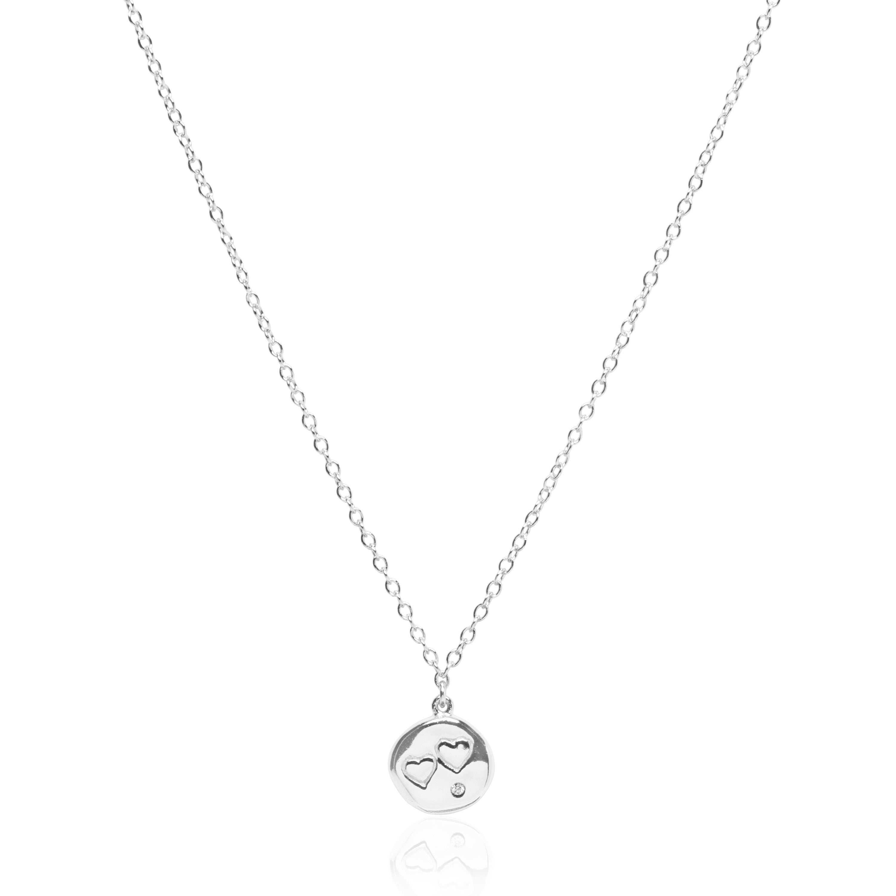 Double Heart Coin Silver Necklace