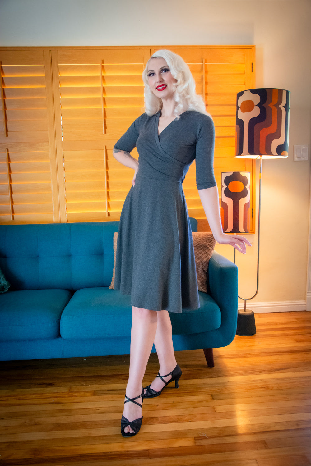 Joanie Knit Dress 3/4 Sleeve - Charcoal Grey *sale
