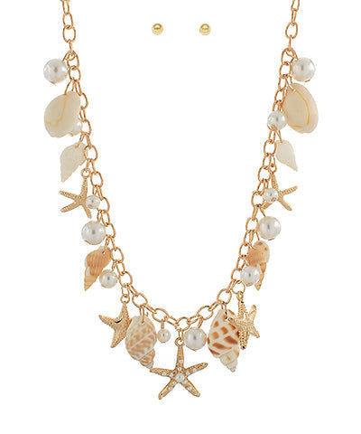 Shells, Pearls and Starfish Charm Necklace