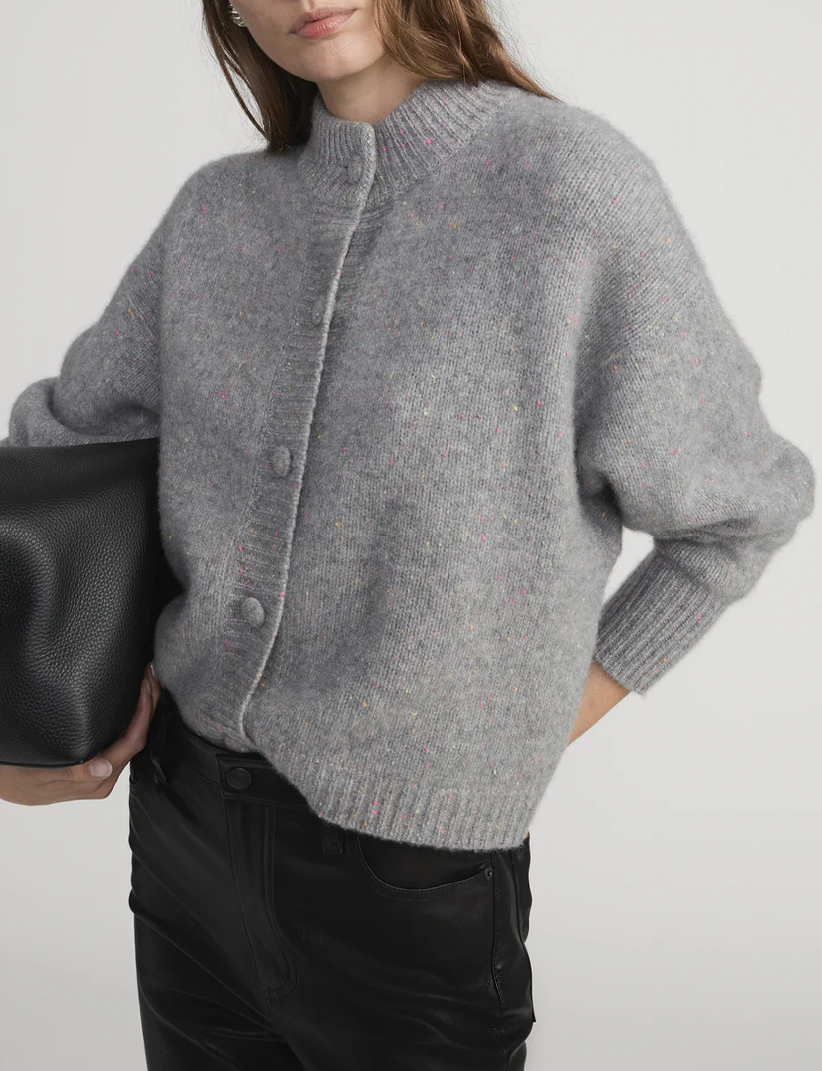 Cashmere Fleck Cardi, Silver