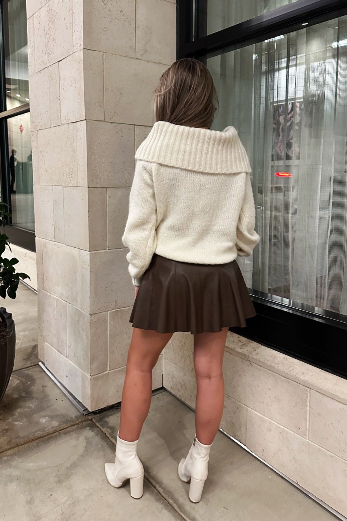 Dark Brown Flared Faux Leather Skort