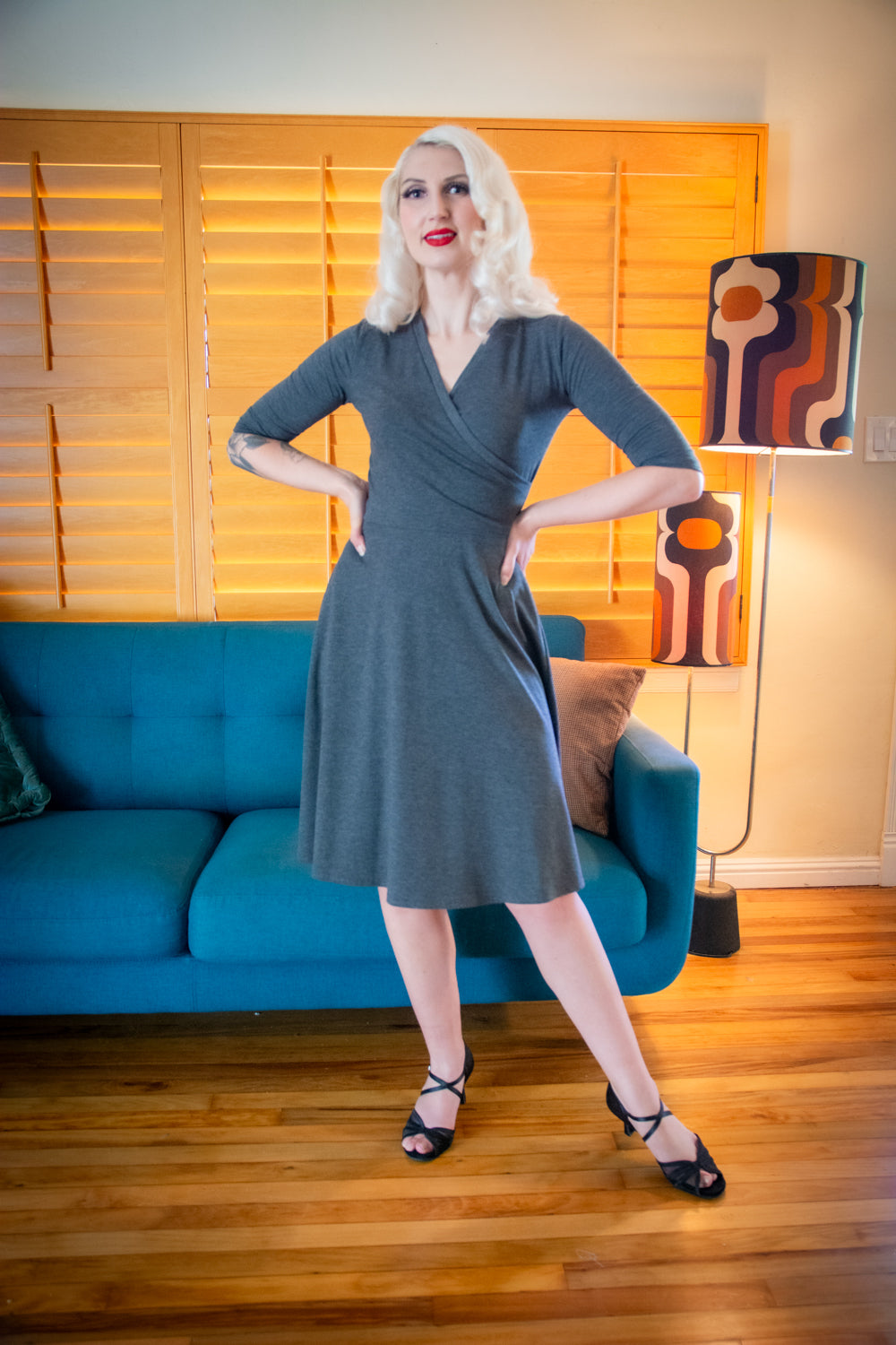 Joanie Knit Dress 3/4 Sleeve - Charcoal Grey *sale