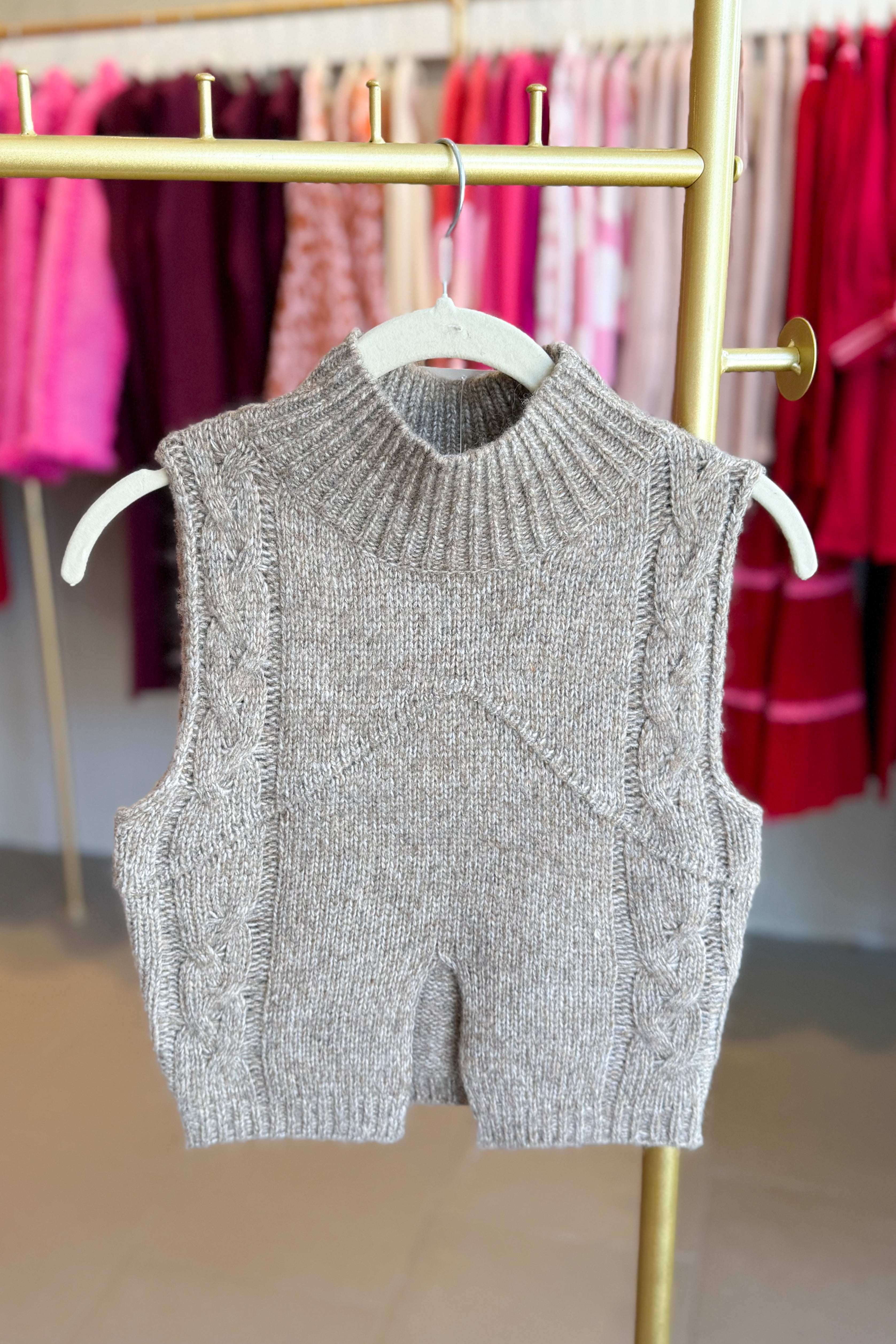 Mocha Mock Neck Cutout Sleeveless Sweater