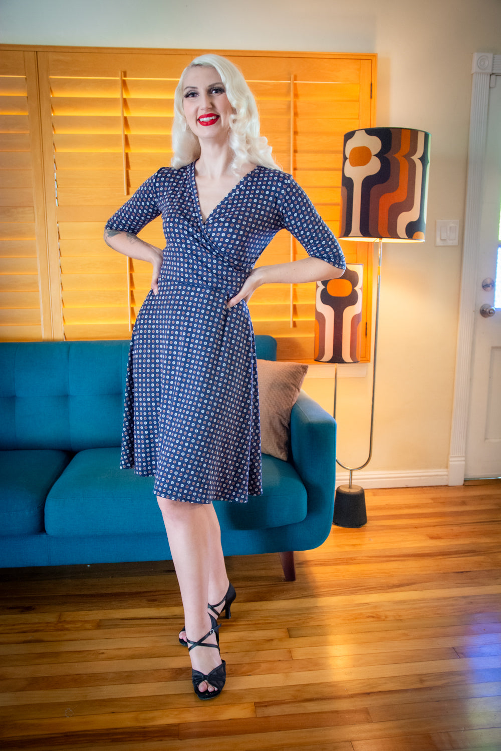Joanie Knit Dress 3/4 Sleeve - Cafe Fluer Dot *sale