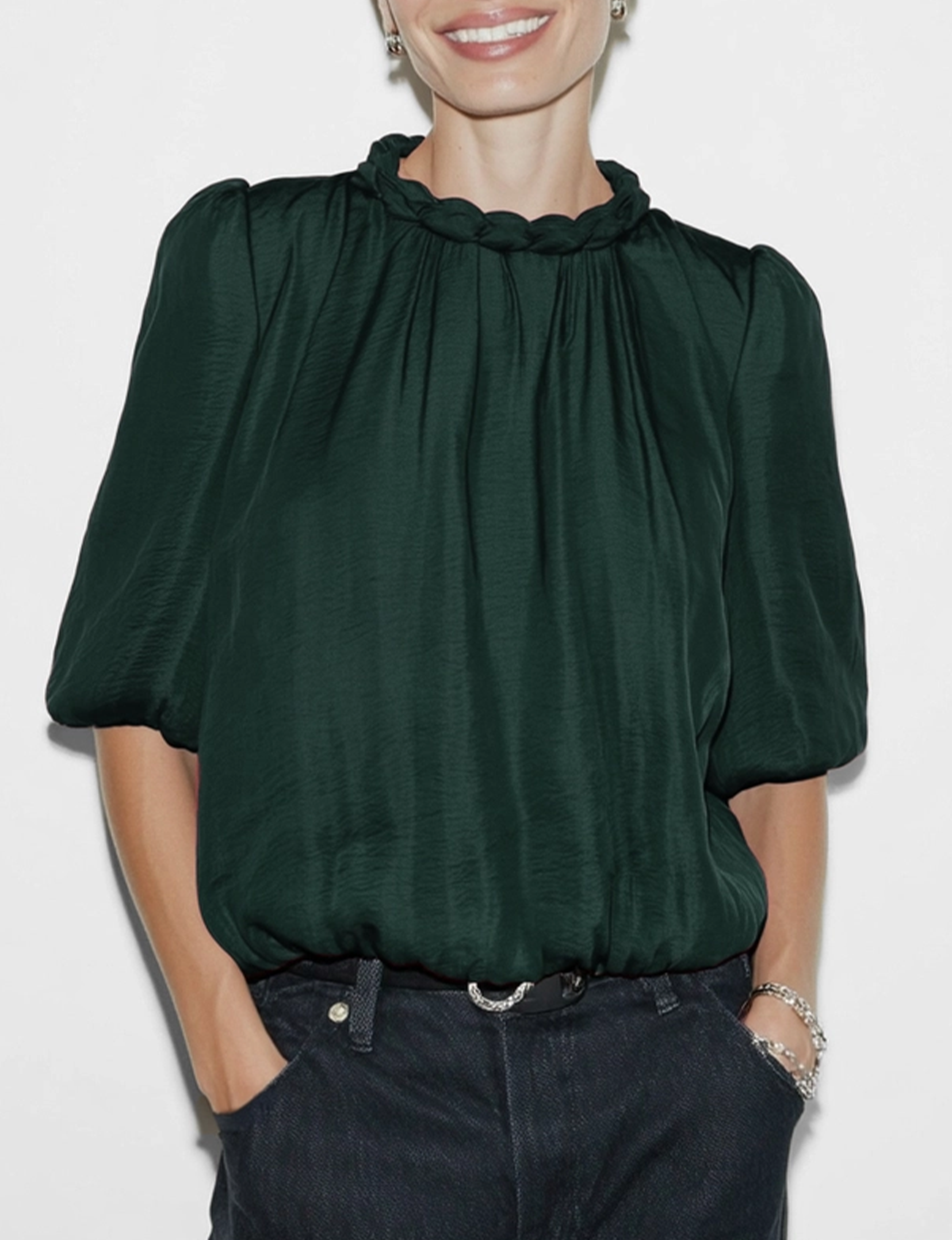 Billowy Blouse, Forest Green