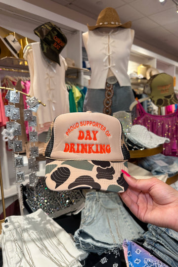 Camo Proud Supporter of Day Drinking Trucker Hat
