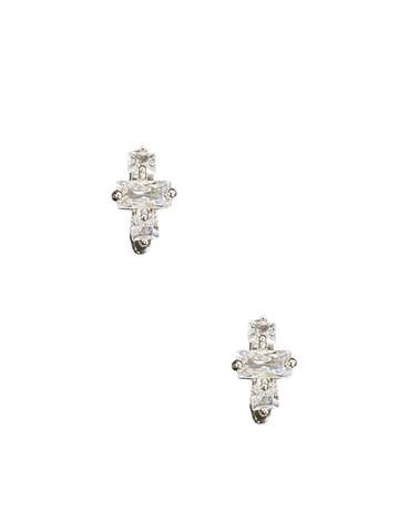 Silver Rectangle CZ Hoops