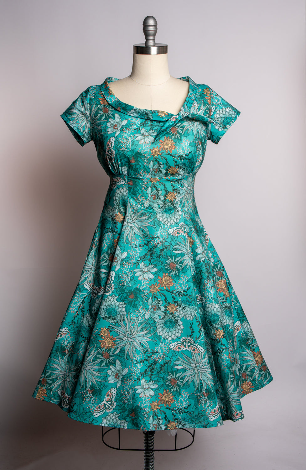 Beverly Dress- Teal Dahlia