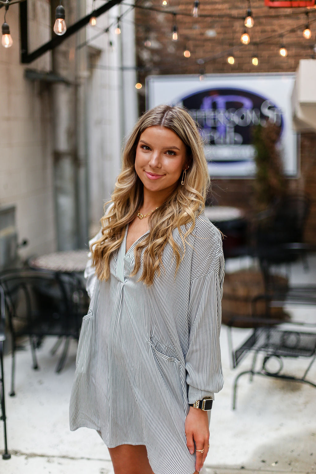 Black And White Pin Stripe Tunic Top