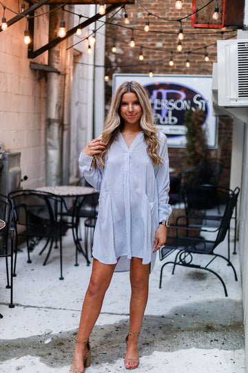 Blue And White Pin Stripe Tunic Top