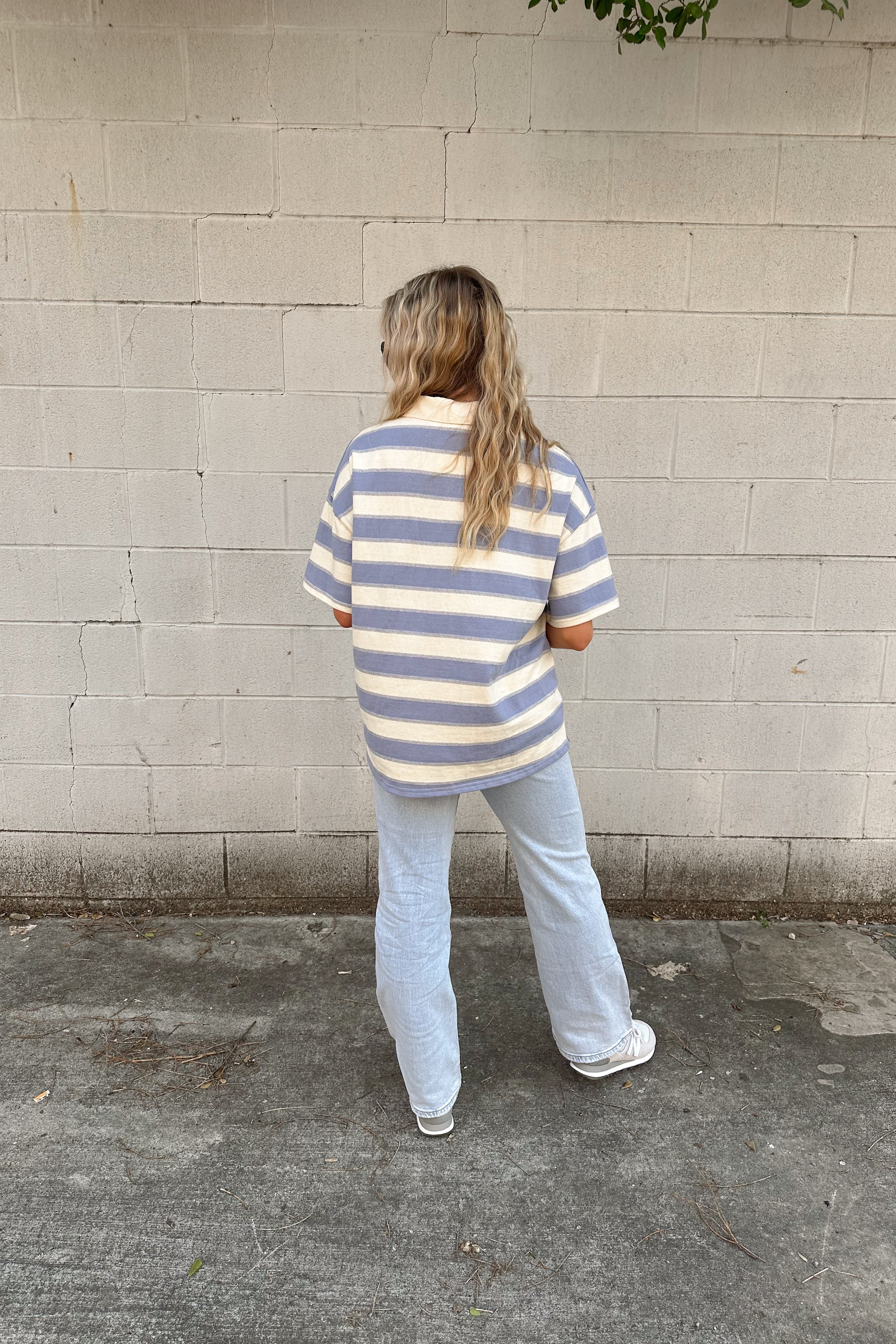 Blue Striped Rugby Polo Top