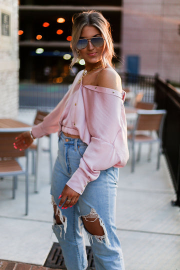 Blush Pink Long Sleeve Button Down Blouse
