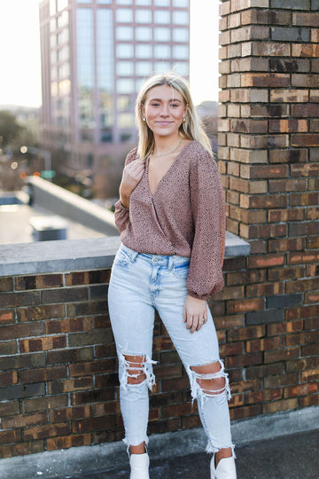 Brown Polka Dot V-Neck Top