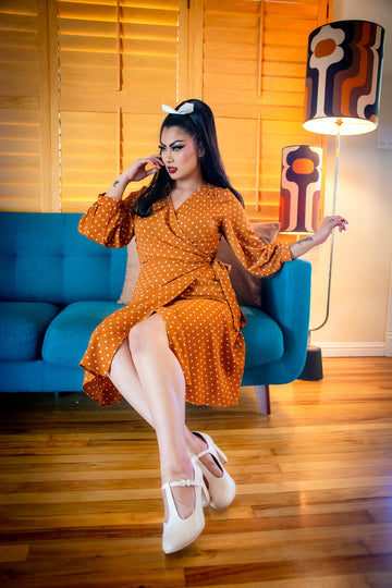 Rita Dress- Mustard Dot *sale
