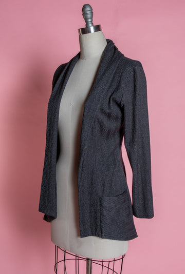 Dreamy Duster -  Pointelle Cable Knit, Heathered Black