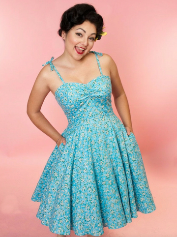 Sarah Swing Dress - Aqua Blossoms