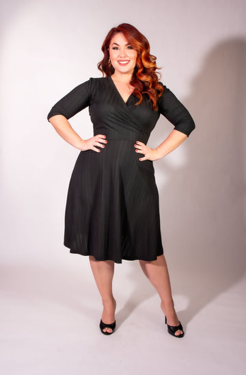 Joanie Knit Dress 3/4 Sleeve - Black Rib Knit