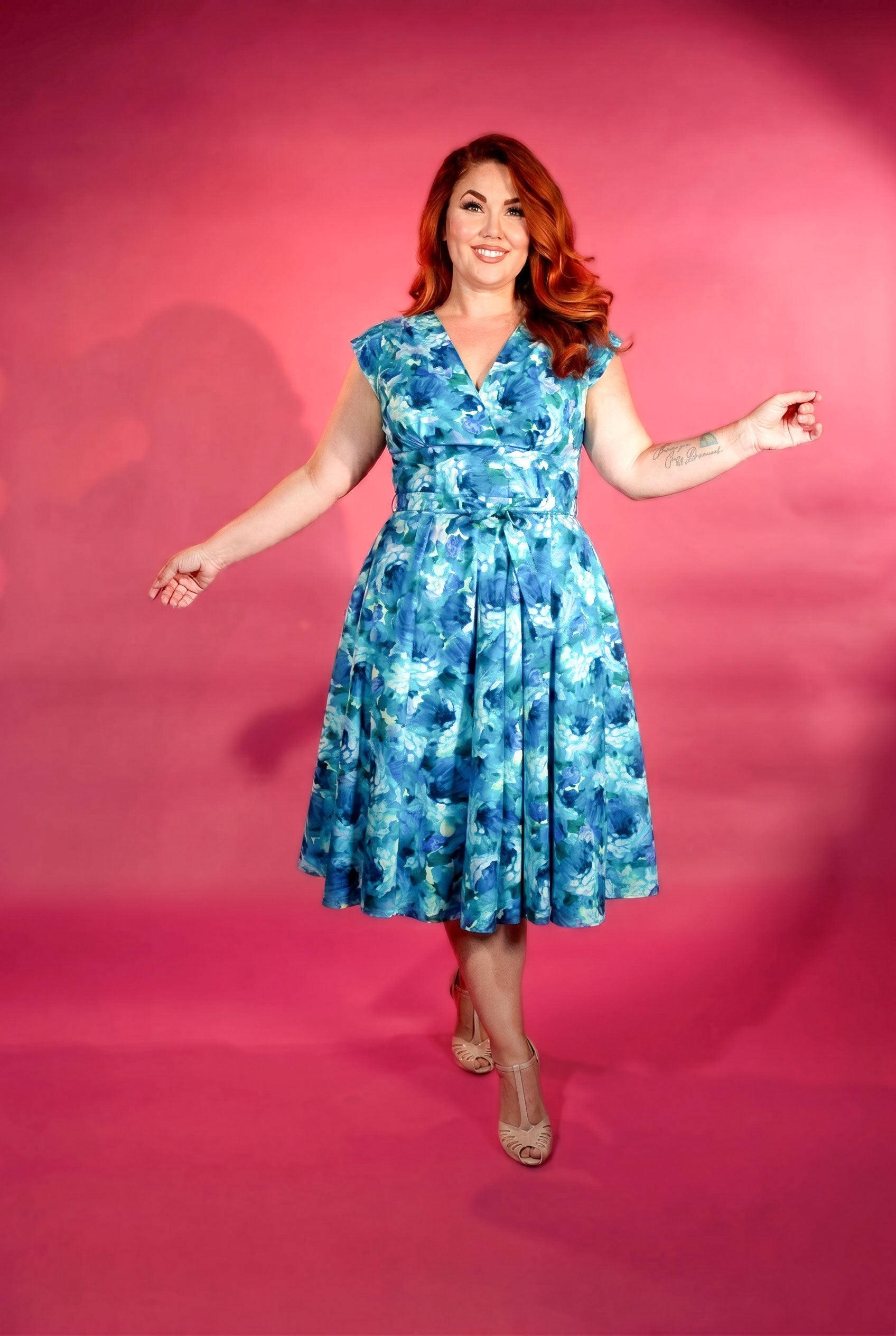 Milan Dress - Painted Roses, Azure