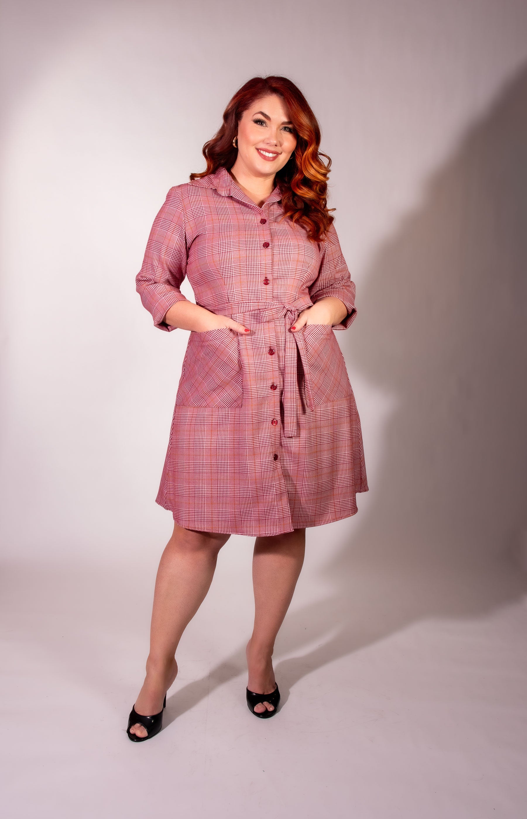 Shirt Dress - Burgundy Plaid