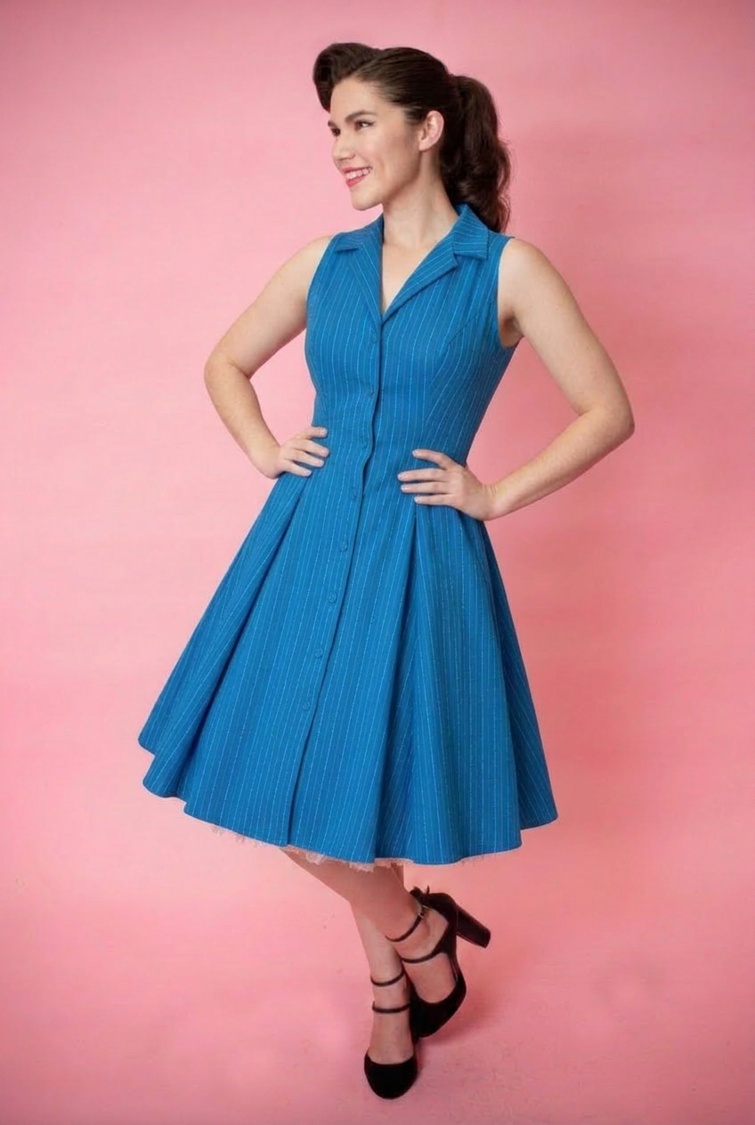 Betty Lou Dress - Stitch Stripe, Blue