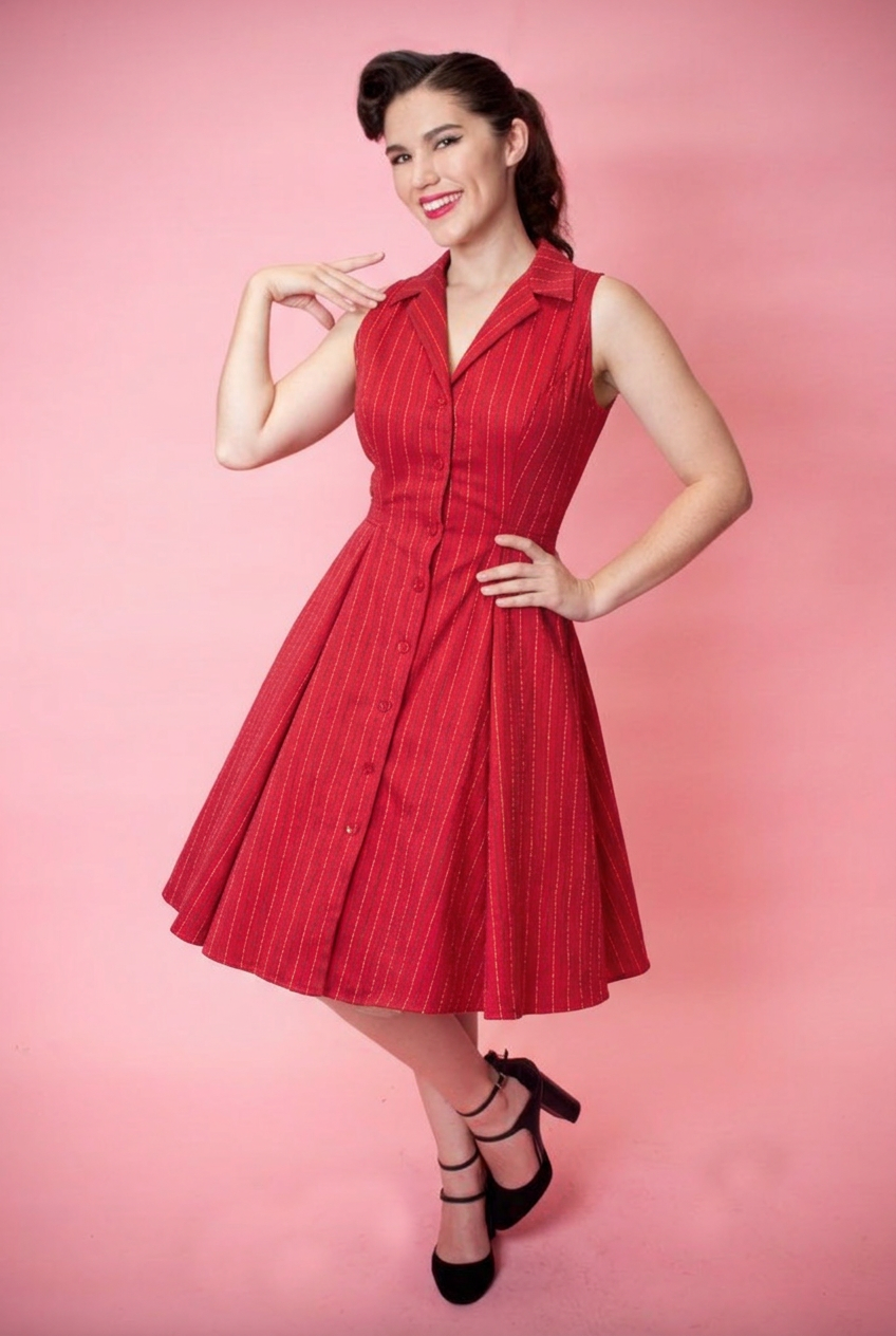 Betty Lou Dress - Stitch Stripe, Red