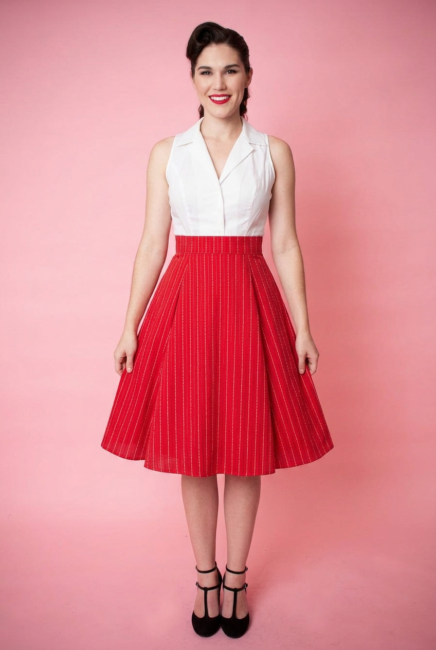 Twirl Skirt- Stitch Stripe, Red