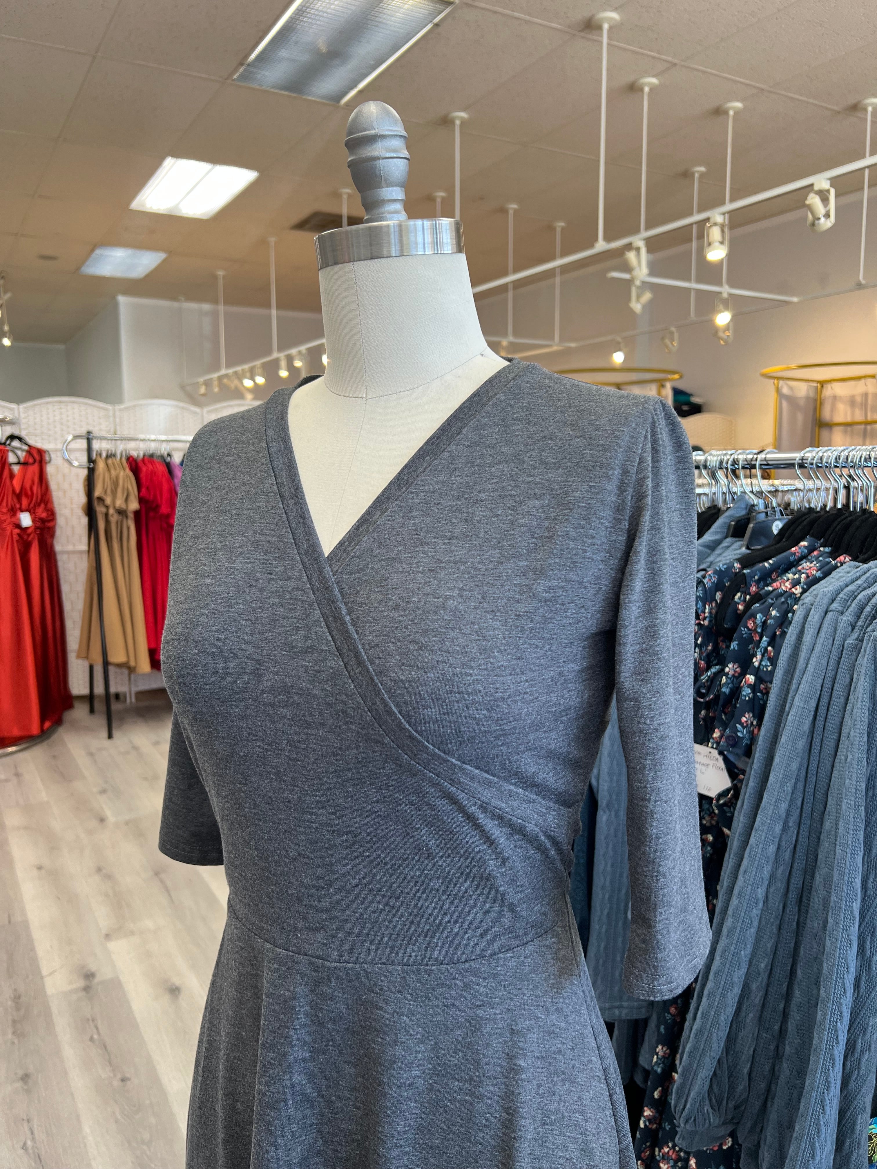 Joanie Knit Dress 3/4 Sleeve - Charcoal Grey *sale