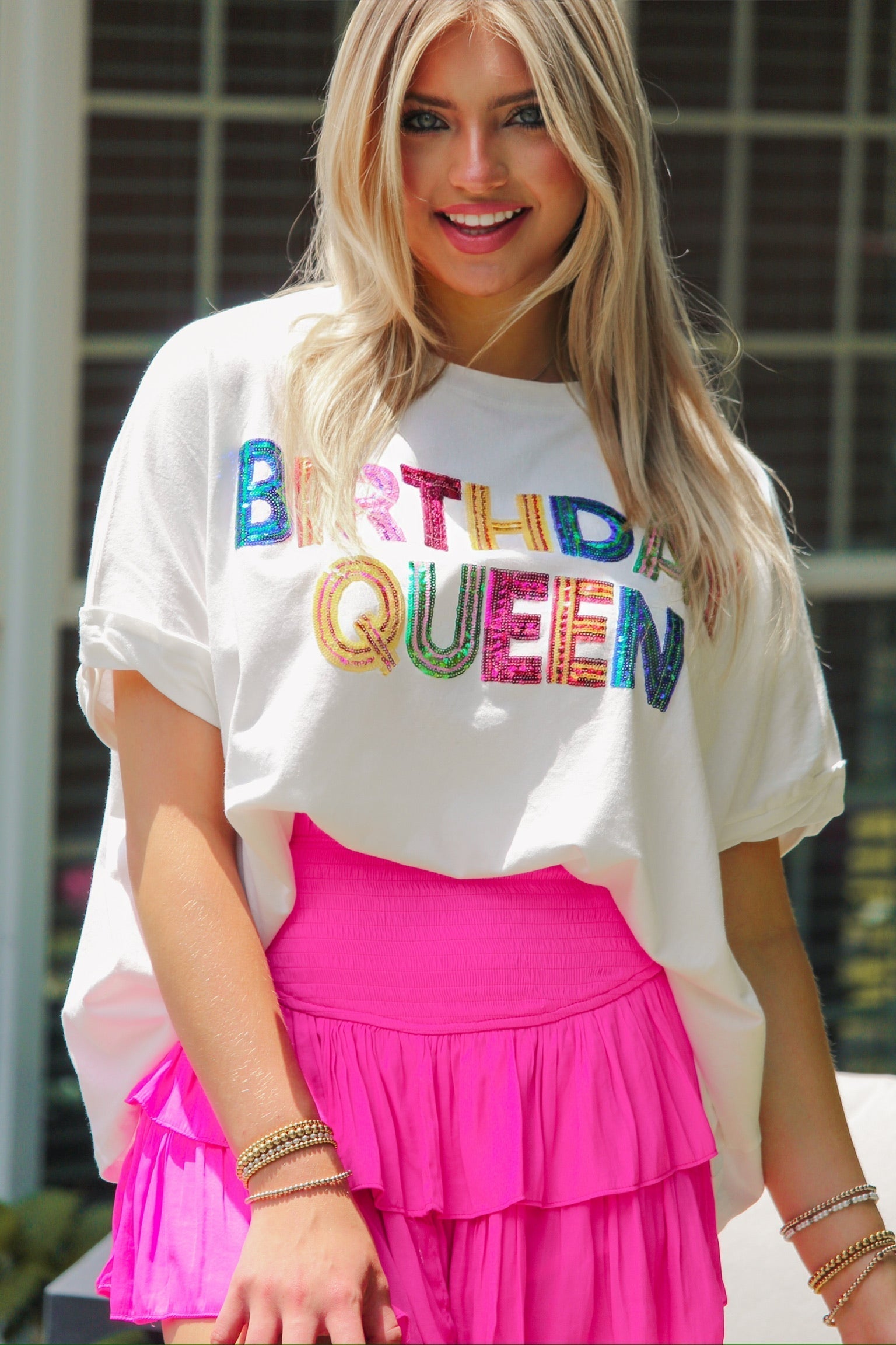 Birthday Queen Sequin Patch T-Shirt