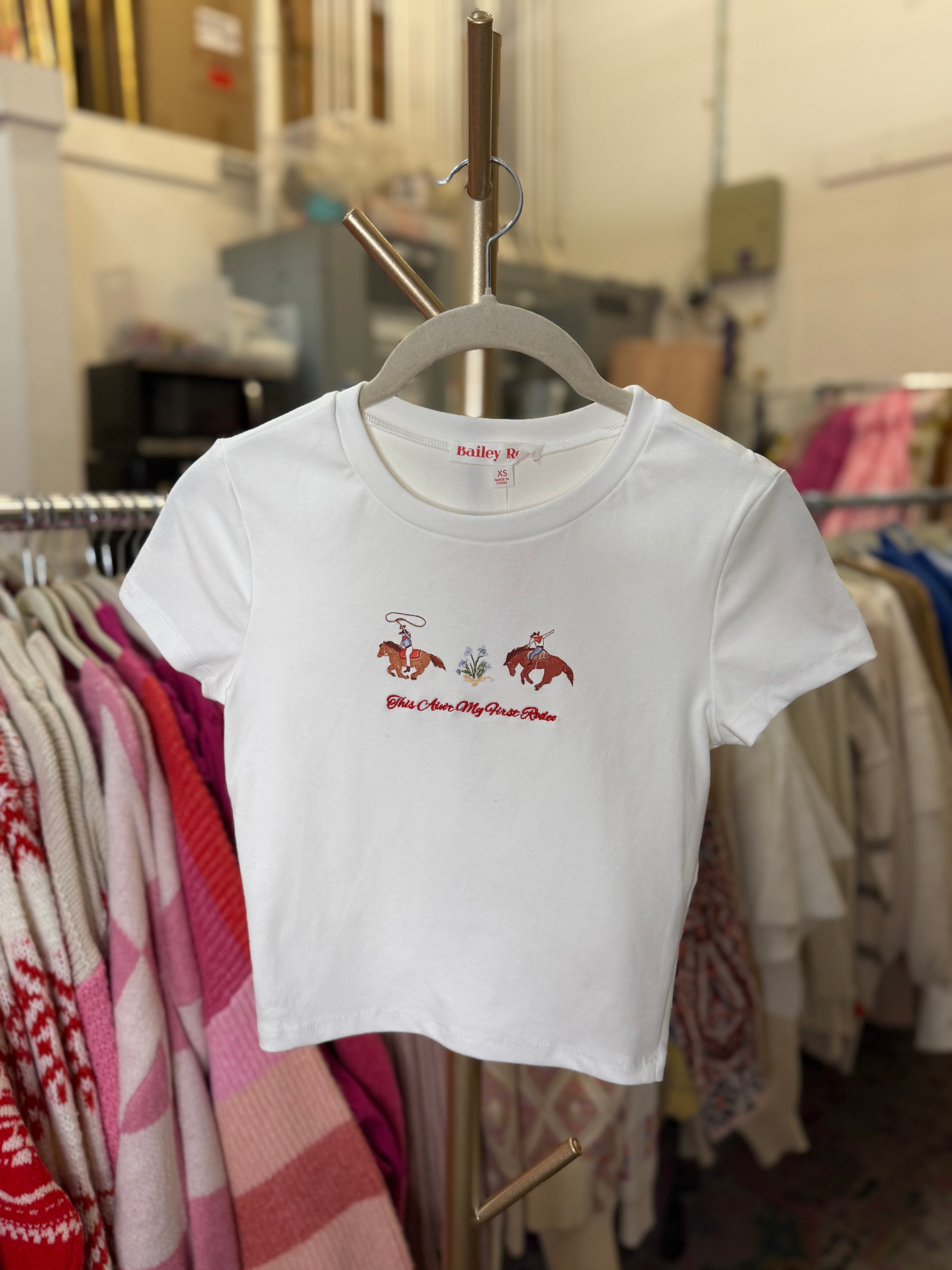 This Ain't My First Rodeo Embroidered Baby Tee