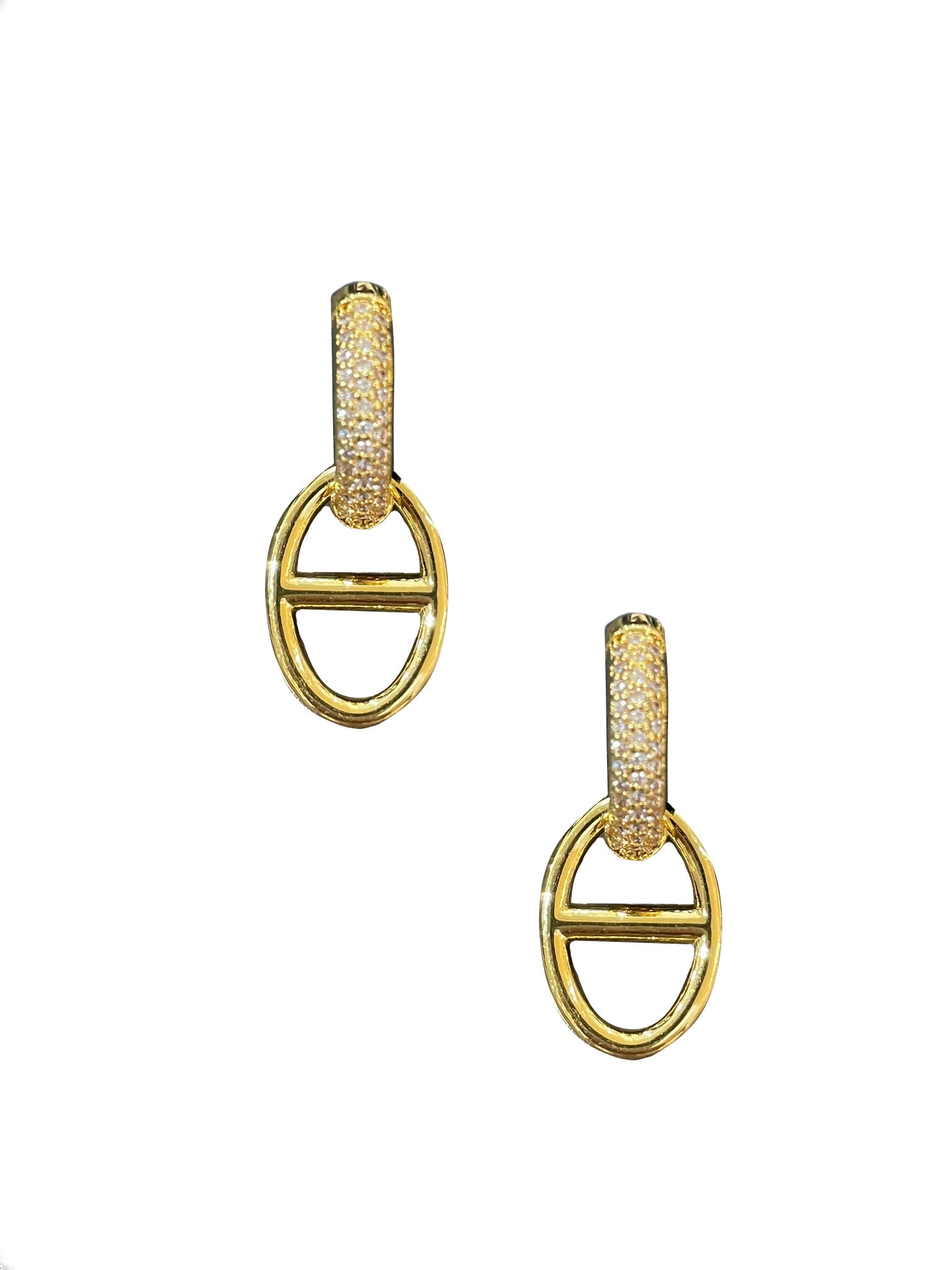 Pave/Gold Double Link Huggies