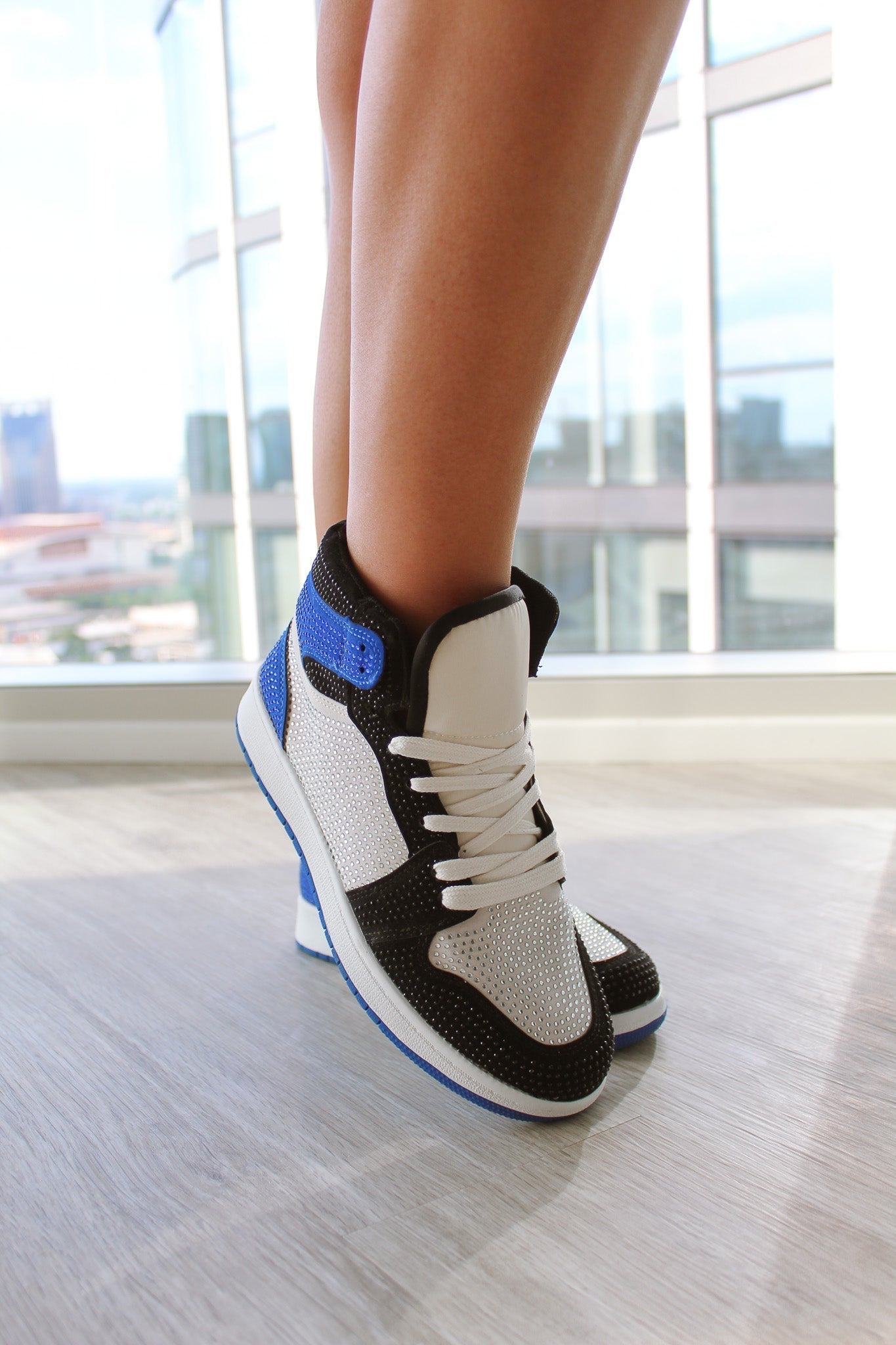 Ady Blue and Black Rhinestone High Top Sneaker