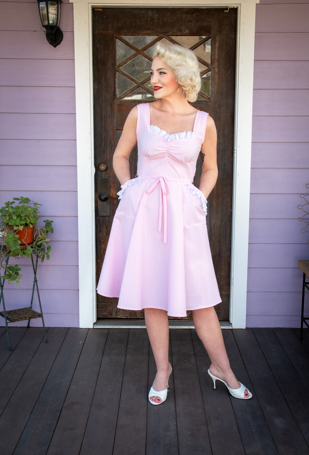 Sadie Dress- Pink Gingham w/ Eyelet Trim *sale