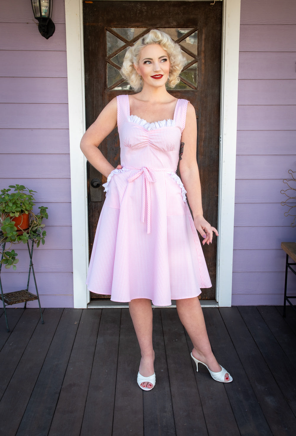 Sadie Dress- Pink Gingham w/ Eyelet Trim *sale