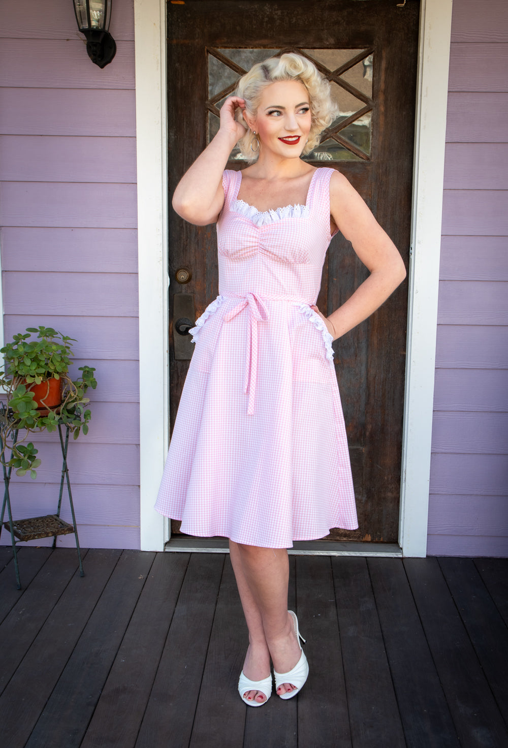 Sadie Dress- Pink Gingham w/ Eyelet Trim *sale