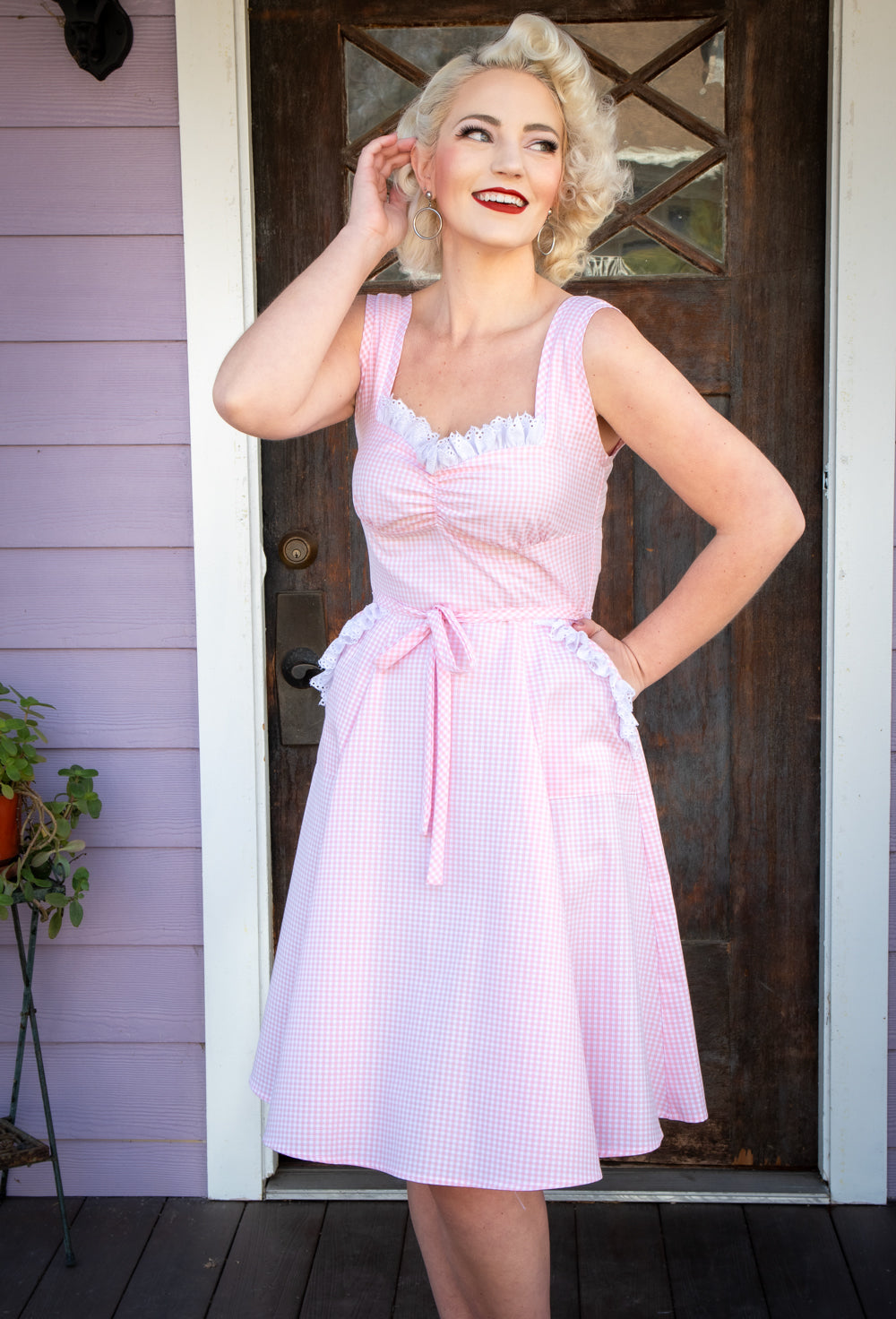 Sadie Dress- Pink Gingham w/ Eyelet Trim *sale