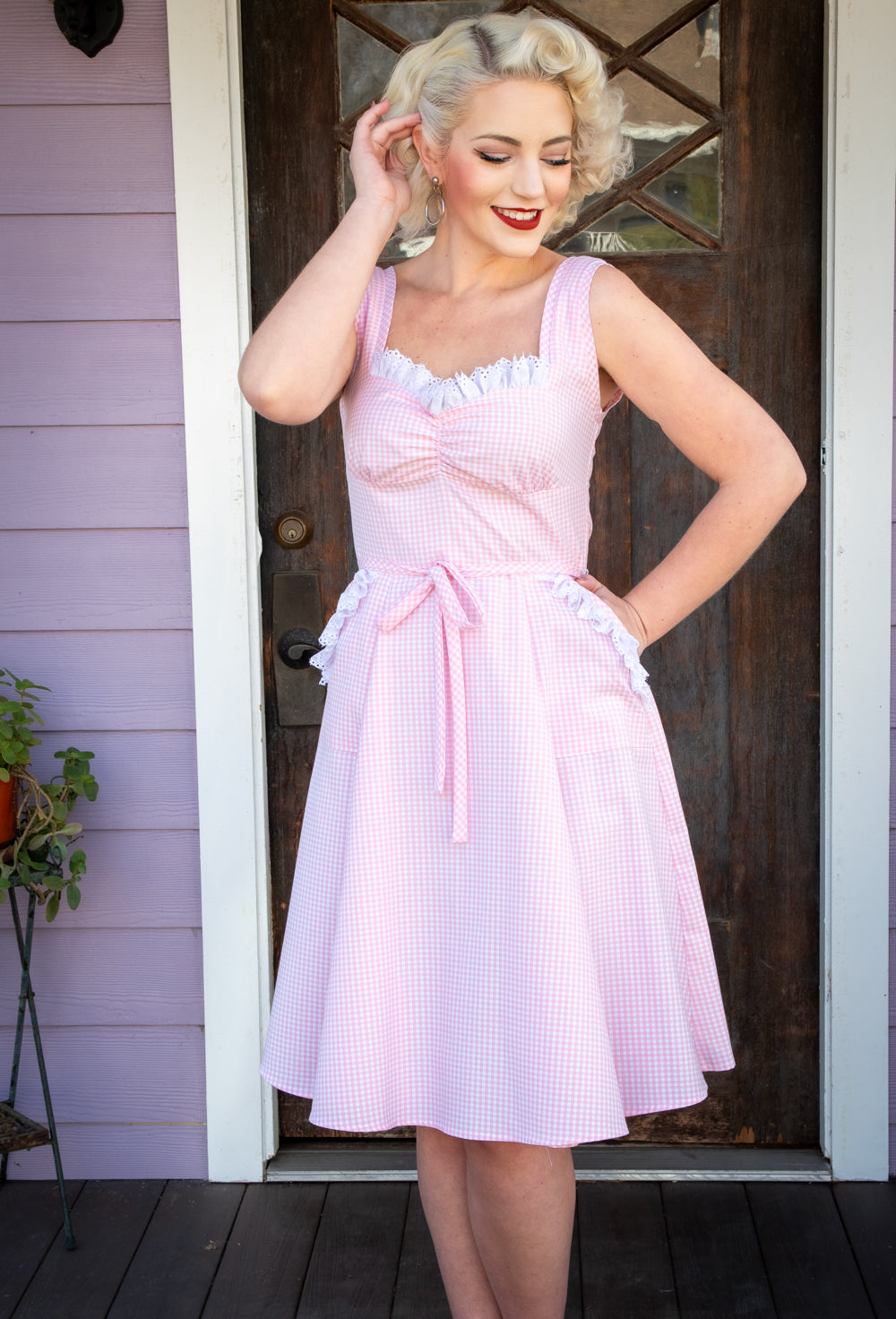 Sadie Dress- Pink Gingham w/ Eyelet Trim *sale