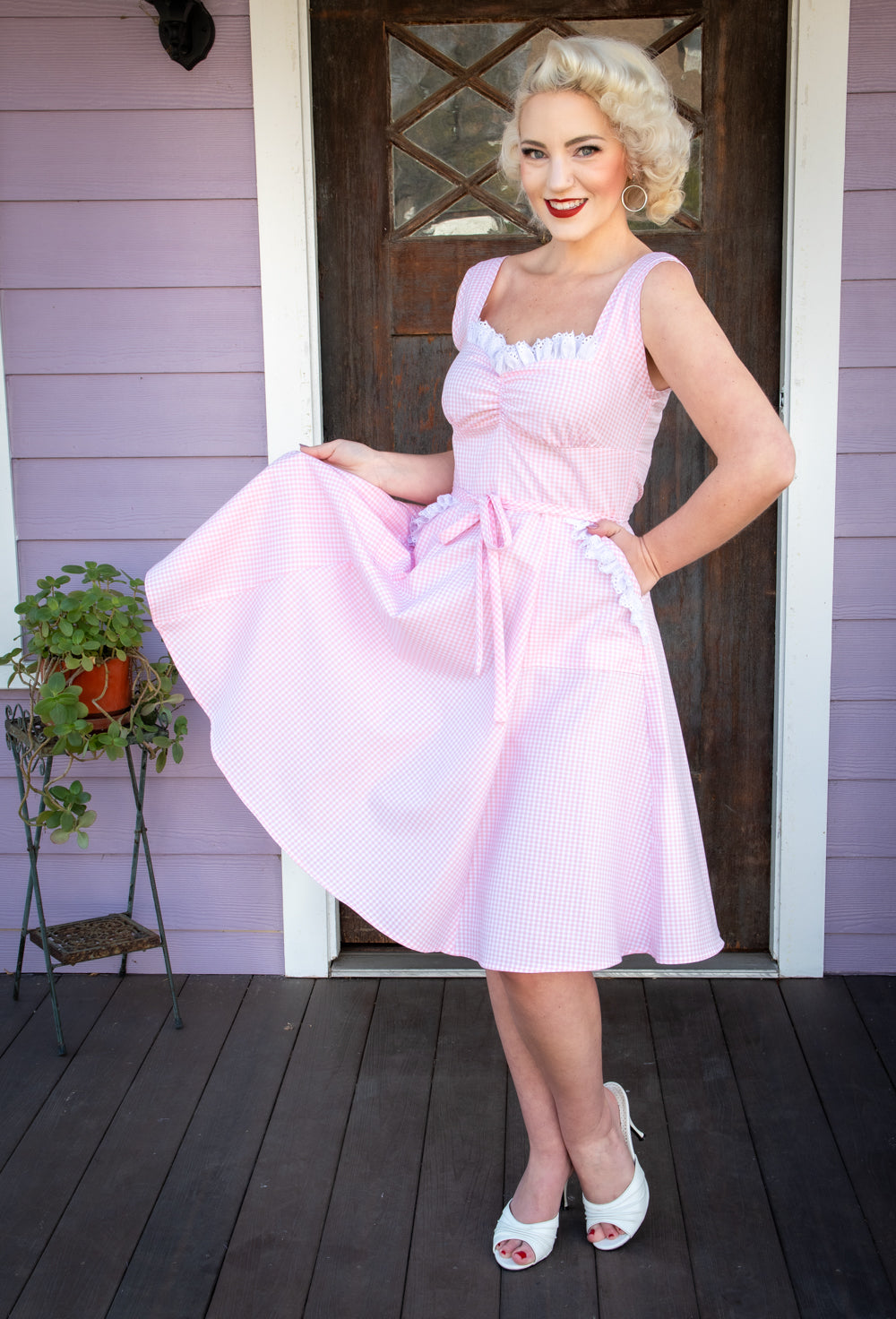 Sadie Dress- Pink Gingham w/ Eyelet Trim *sale