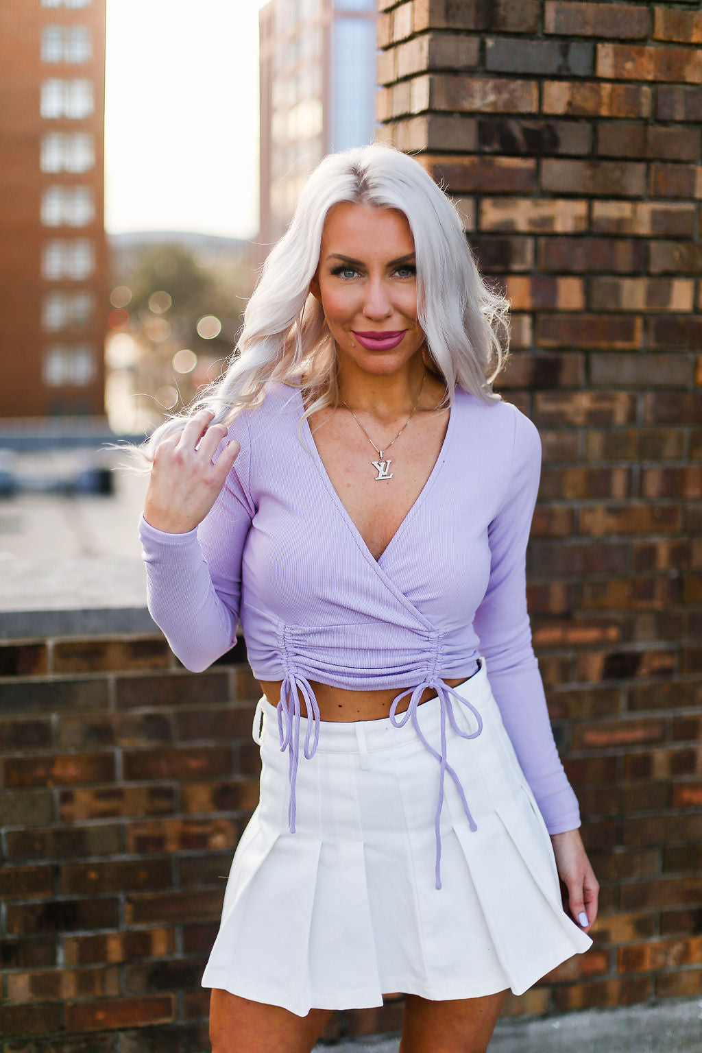Lavender Double Ruched Long Sleeve Top