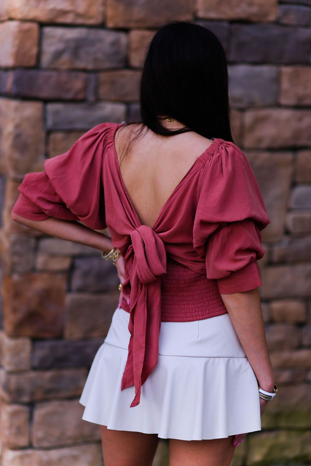 Off White Faux Leather Asymmetrical Ruffle Mini Skort