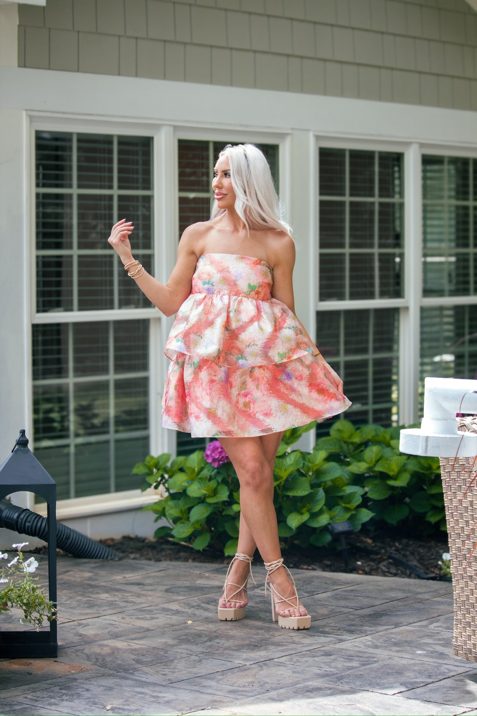 Peach Multi Ruffle Tube Dress